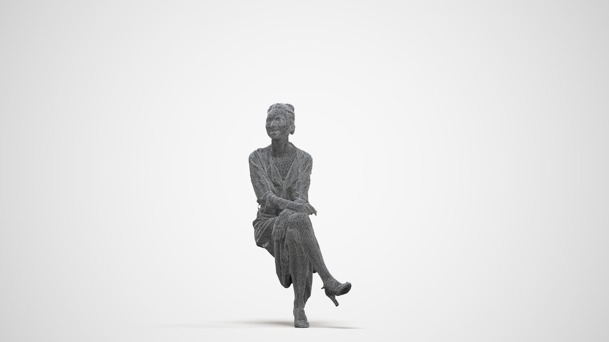 scanned 3D woman casual sitting, photogrammetry people for Enscape and V-Ray, three-quarter front view render