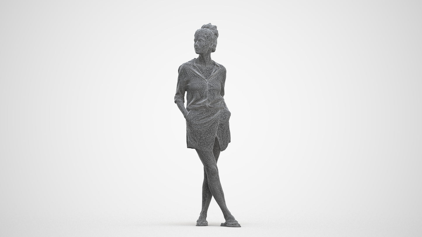 realistic 3D human woman casual standing, archviz people FBX OBJ for Blender, three-quarter front view render