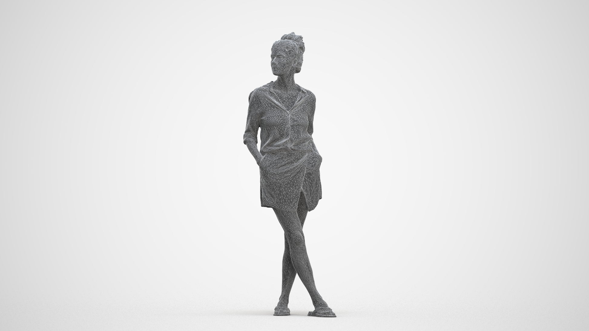realistic 3D human woman casual standing, archviz people FBX OBJ for Blender, three-quarter front view render