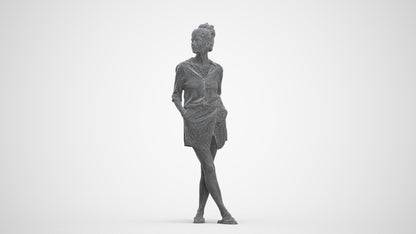 realistic 3D human woman casual standing, archviz people FBX OBJ for Blender, three-quarter front view render