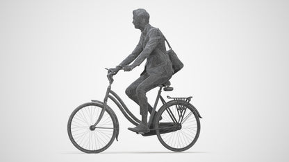 photogrammetry 3D man business cycling, realistic human model archviz FBX, wireframe back view