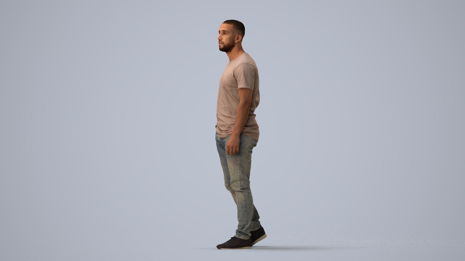 scanned 3D man casual walking, photogrammetry people for Enscape and V-Ray, three-quarter view render