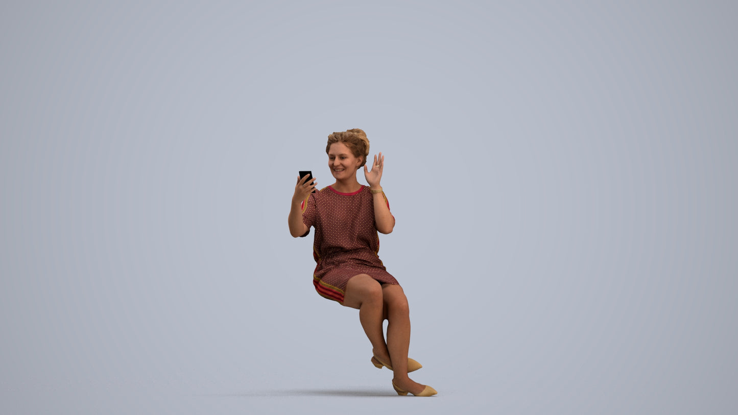 3D scanned woman sitting casual, photorealistic archviz people for Enscape and SketchUp, standing pose render