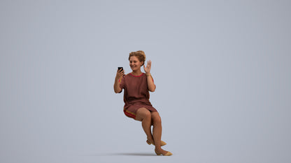 3D scanned woman sitting casual, photorealistic archviz people for Enscape and SketchUp, standing pose render