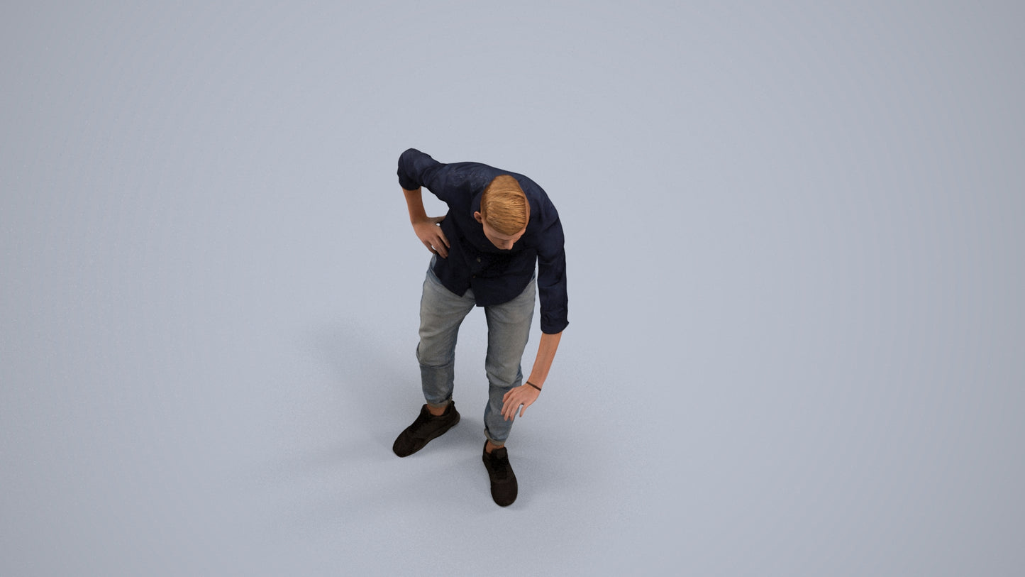 realistic 3D human man casual standing, archviz people FBX OBJ for Blender, back view render