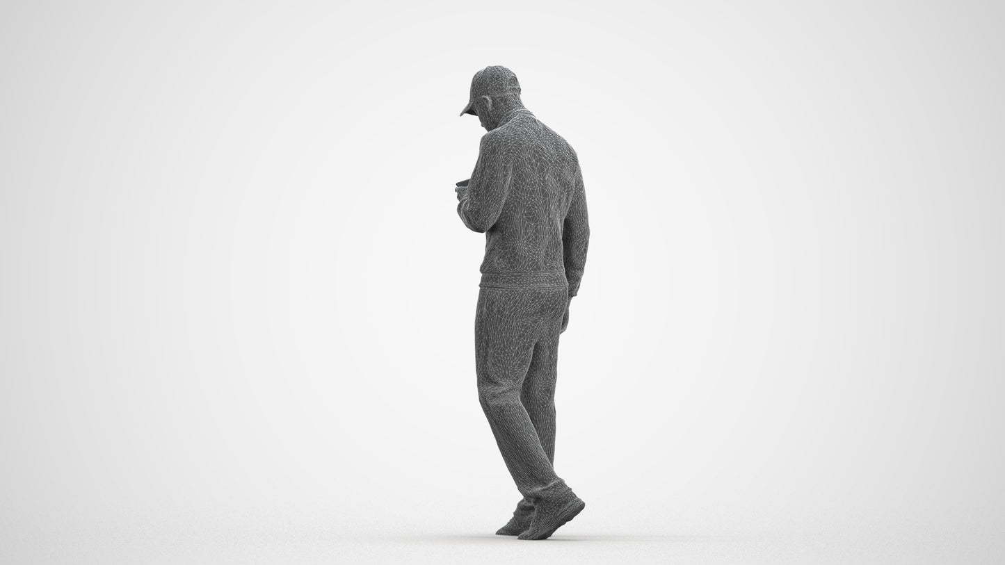 3D human model man sport walking, photogrammetry scanned person for archviz, wireframe front view