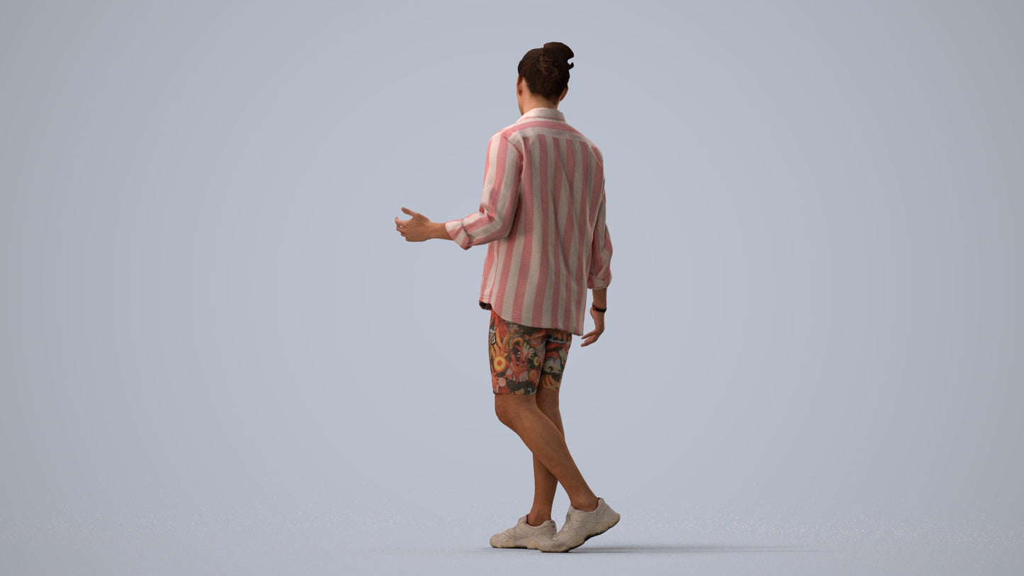 scanned 3D man casual walking, photogrammetry people for Enscape and V-Ray, three-quarter view render