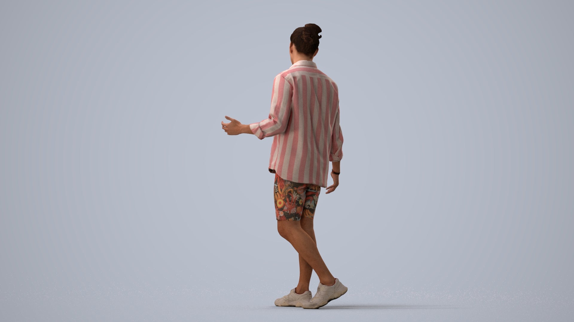 scanned 3D man casual walking, photogrammetry people for Enscape and V-Ray, three-quarter view render