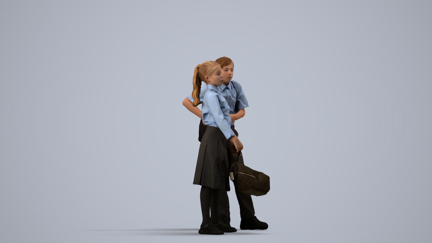 photogrammetry 3D girl kids, realistic human model archviz FBX, side view render