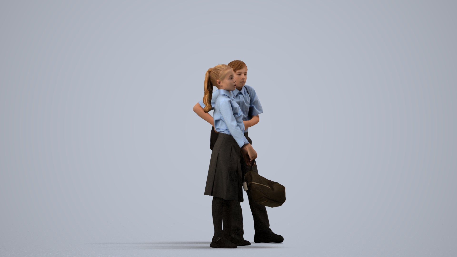 photogrammetry 3D girl kids, realistic human model archviz FBX, side view render