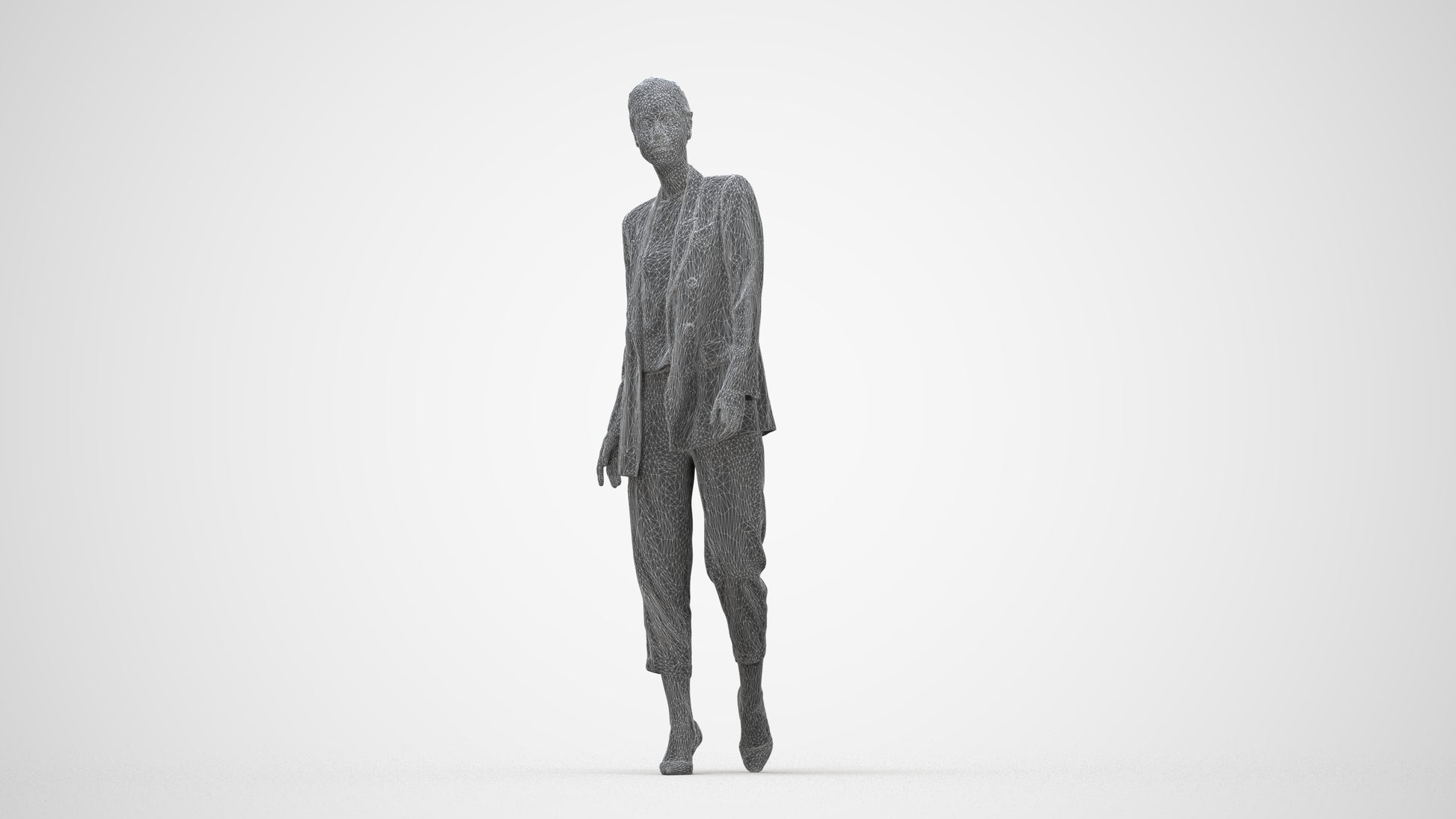 realistic 3D people woman business walking, render-ready for V-Ray and Corona, FBX OBJ, wireframe back view