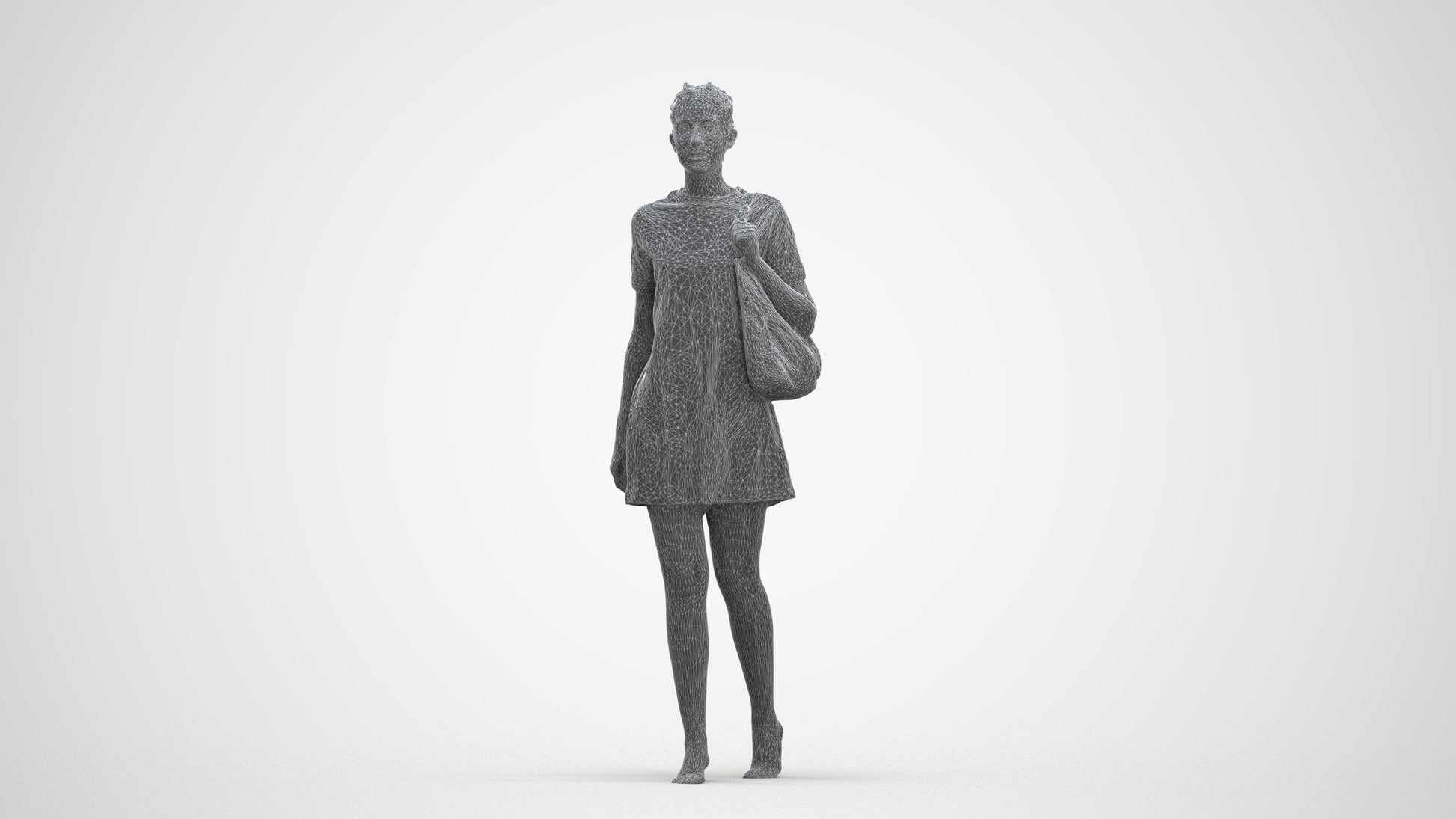 3D scanned woman walking casual, photorealistic archviz people for Enscape and SketchUp, three-quarter front view render