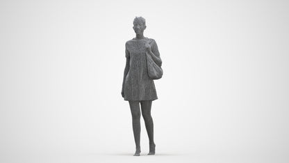 3D scanned woman walking casual, photorealistic archviz people for Enscape and SketchUp, three-quarter front view render