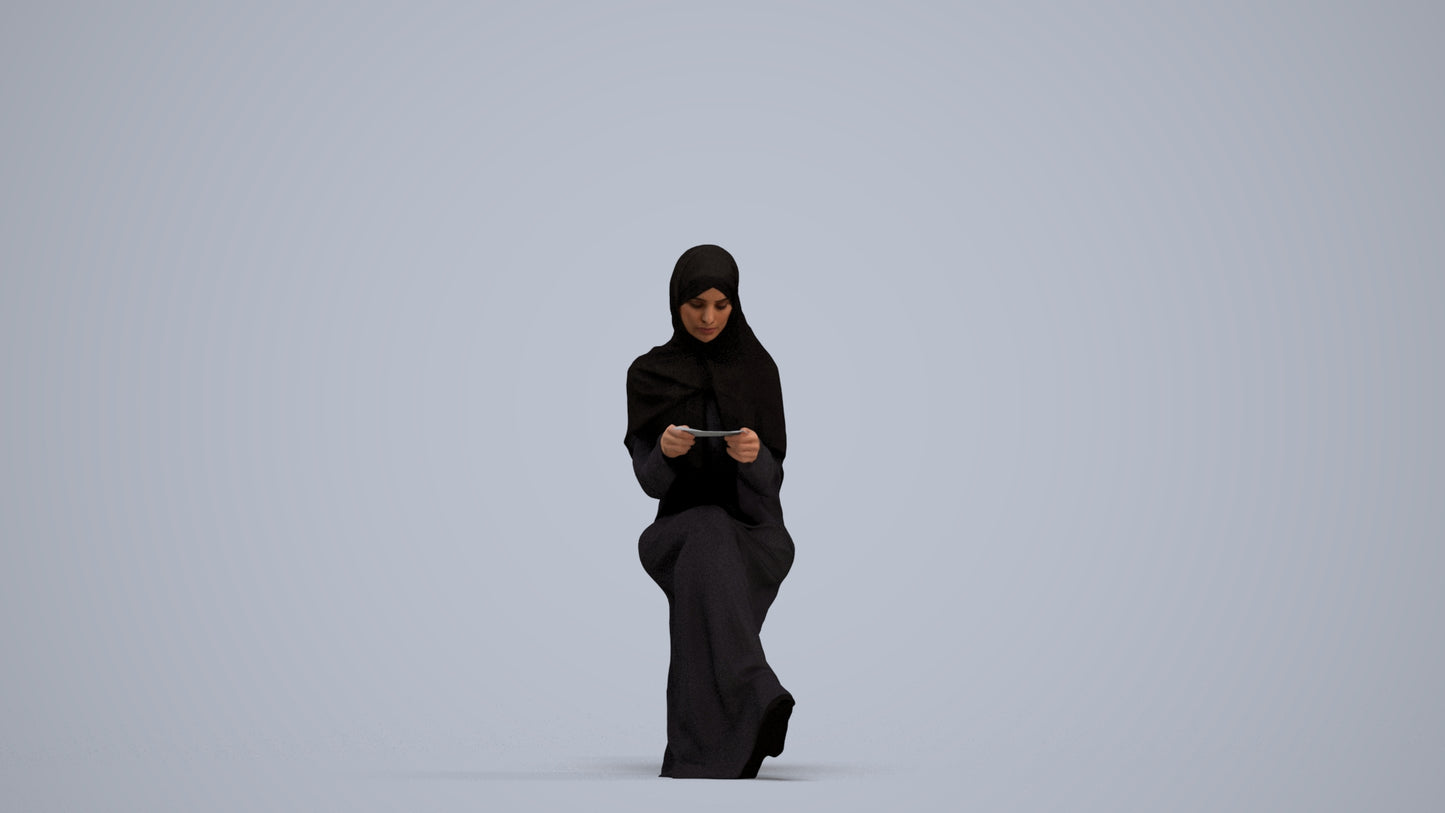 realistic 3D woman sitting, scanned archviz people for Blender and 3ds Max, standing pose render