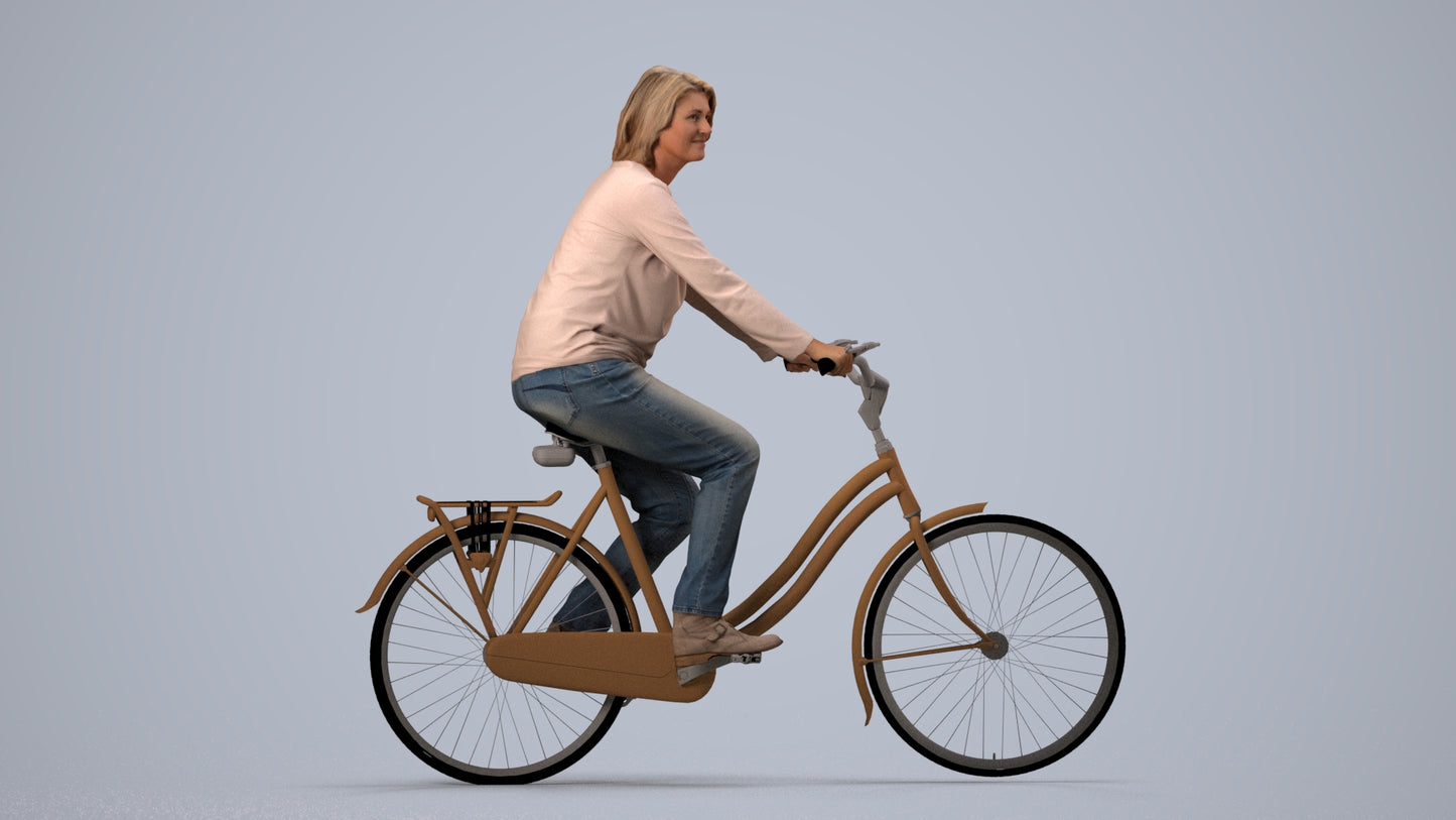 3D people model woman casual cycling, scanned human for 3ds Max rendering, side view render
