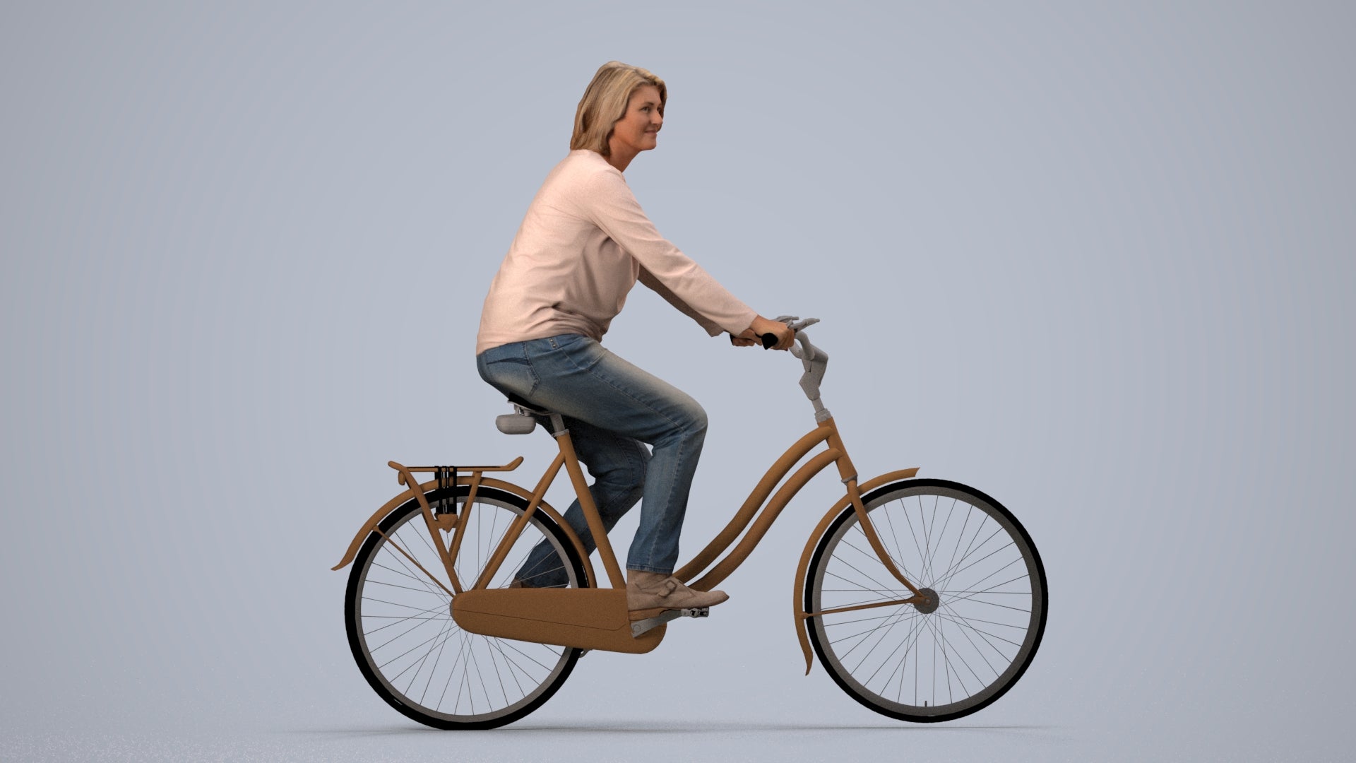 3D people model woman casual cycling, scanned human for 3ds Max rendering, side view render
