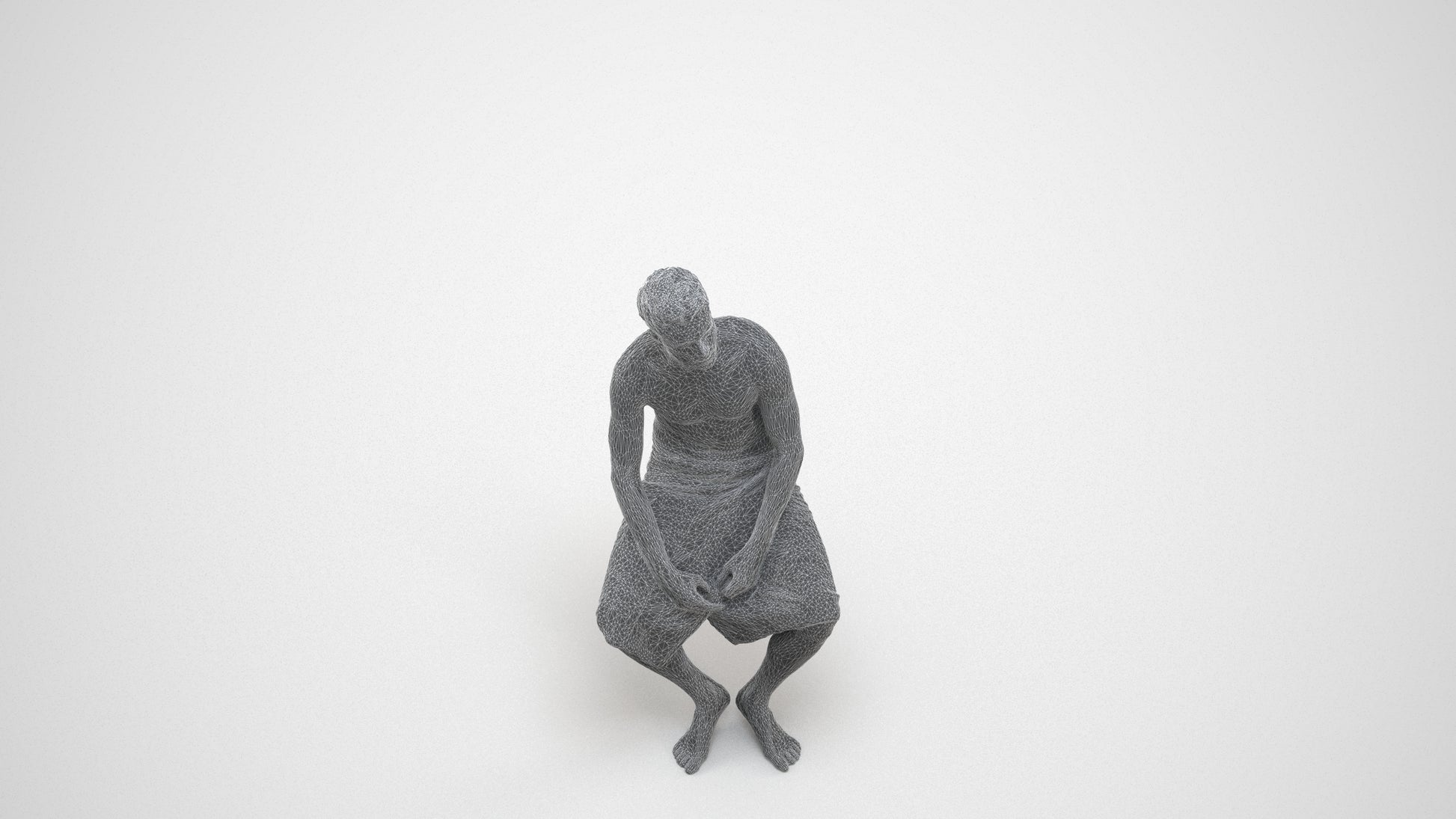 3D scanned man bathroom, photorealistic archviz people for Enscape and SketchUp, wireframe three-quarter view
