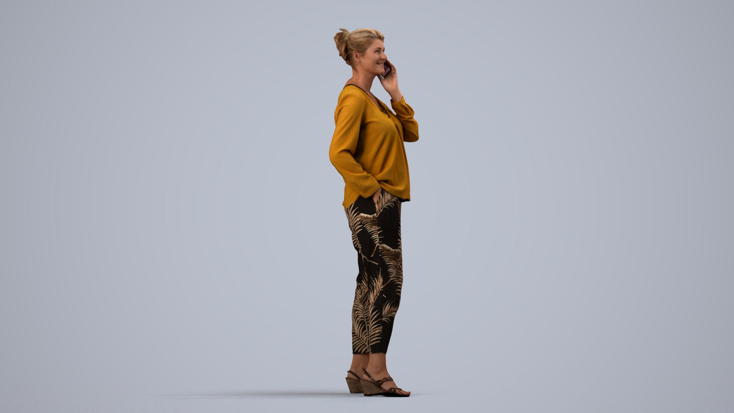 3D people model woman casual standing, scanned human for 3ds Max rendering, side view render