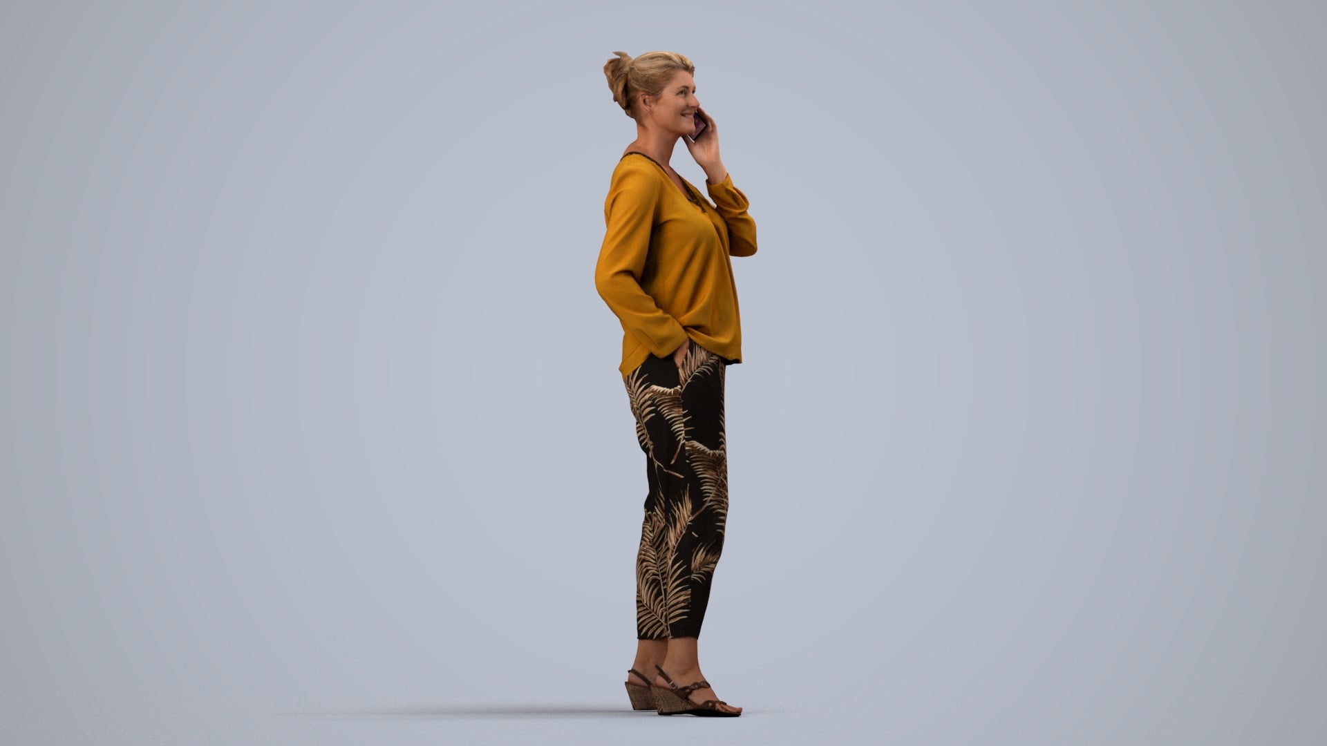 3D people model woman casual standing, scanned human for 3ds Max rendering, side view render