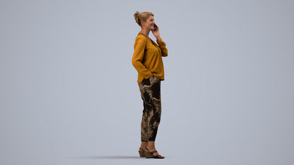3D people model woman casual standing, scanned human for 3ds Max rendering, side view render