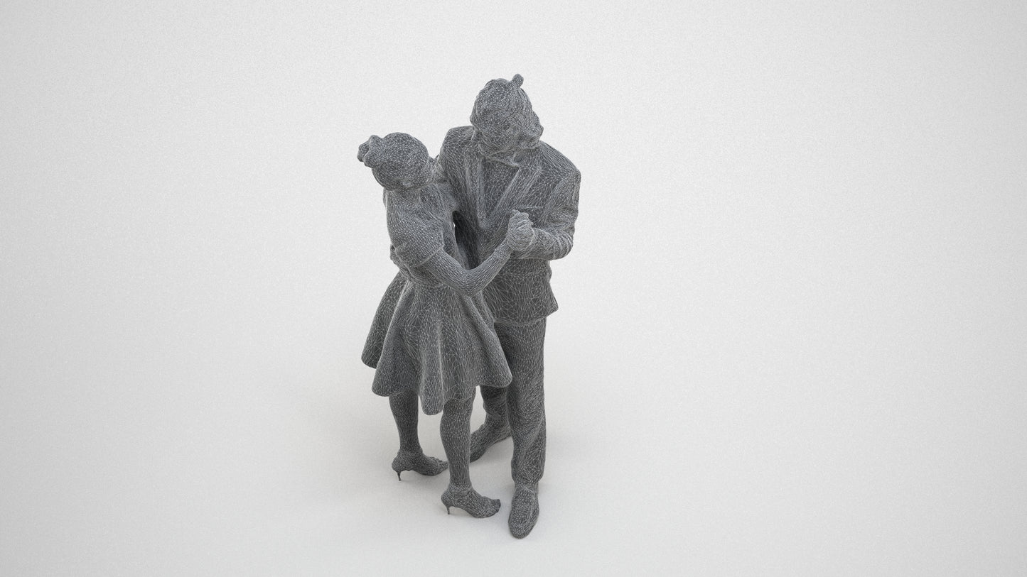 3D scanned woman dancing formal, photorealistic archviz people for Enscape and SketchUp, wireframe three-quarter view