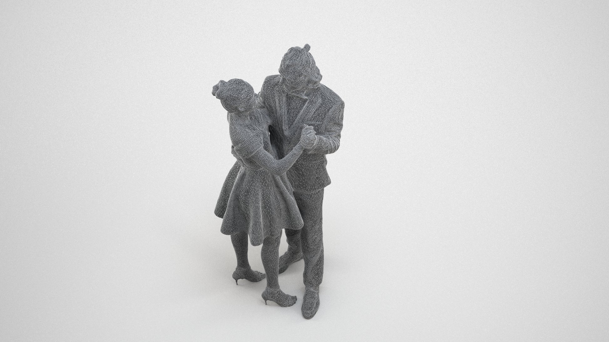 3D scanned woman dancing formal, photorealistic archviz people for Enscape and SketchUp, wireframe three-quarter view