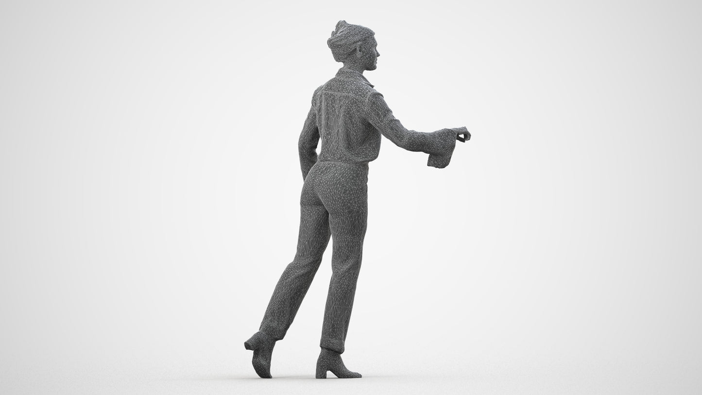 scanned 3D woman business door, photogrammetry people for Enscape and V-Ray, wireframe side view