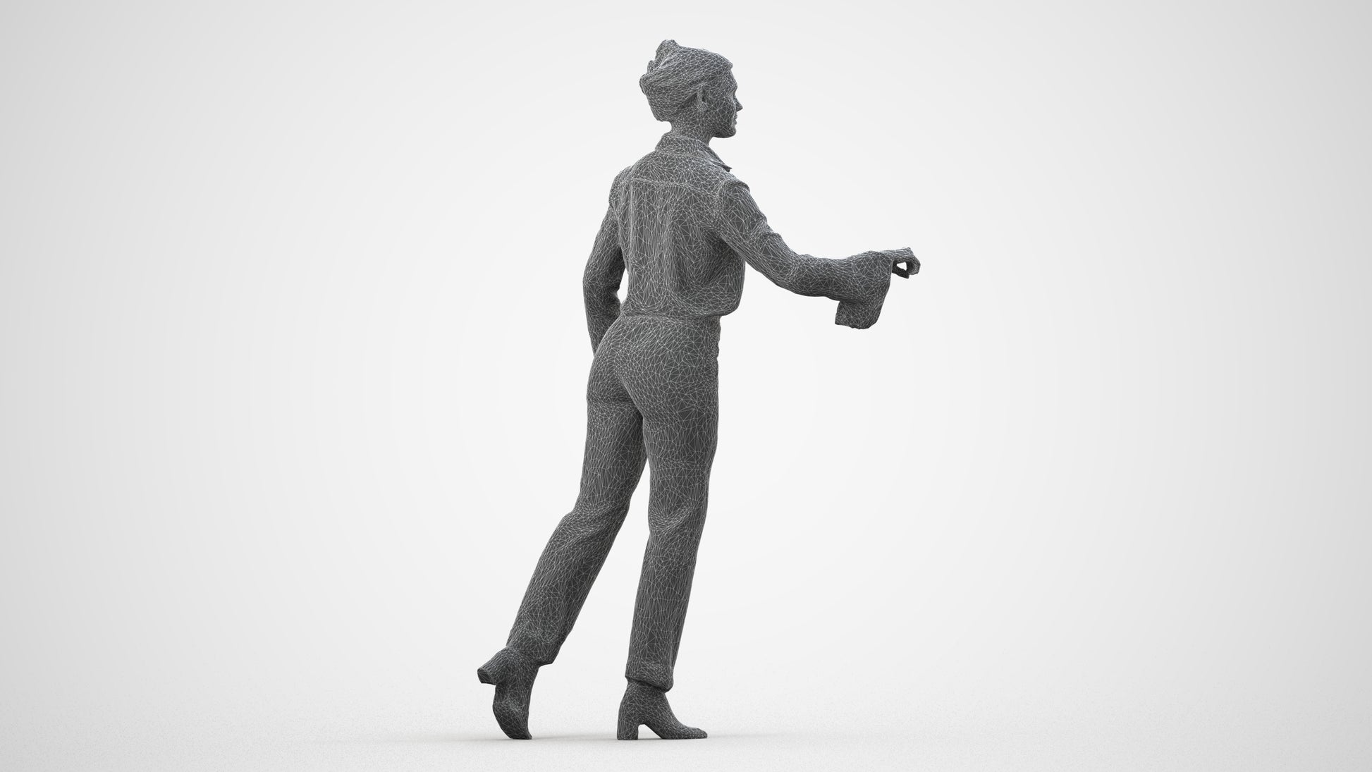 scanned 3D woman business door, photogrammetry people for Enscape and V-Ray, wireframe side view