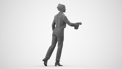 scanned 3D woman business door, photogrammetry people for Enscape and V-Ray, wireframe side view