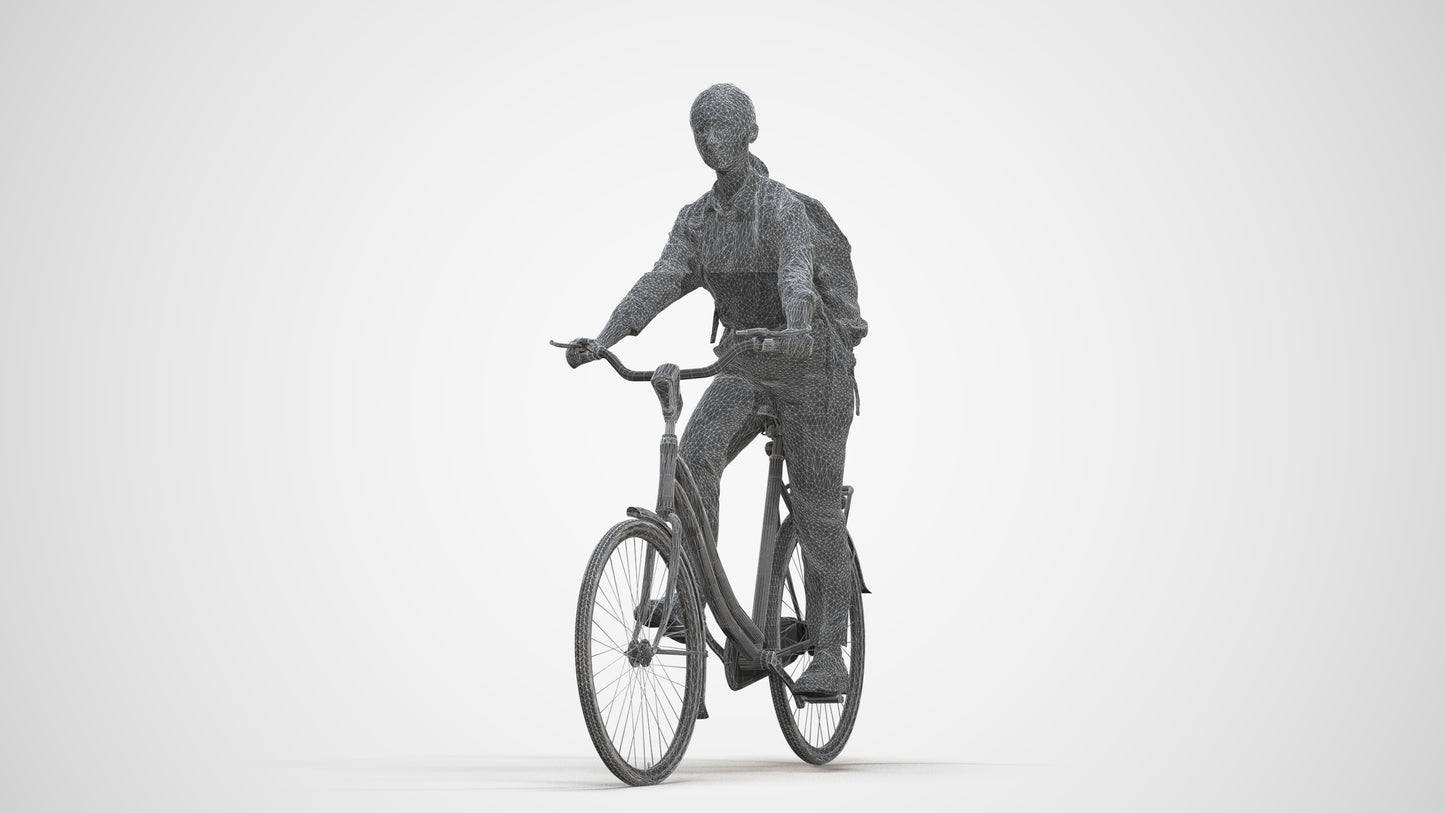 realistic 3D people girl business cycling, render-ready for V-Ray and Corona, FBX OBJ, three-quarter front view render