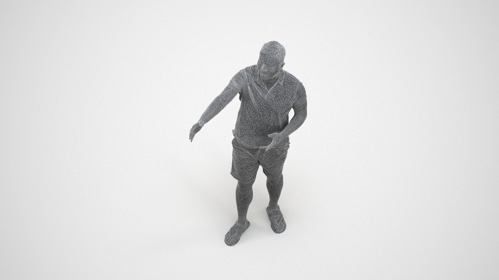 3D people model man casual standing, scanned human for 3ds Max rendering, wireframe three-quarter view