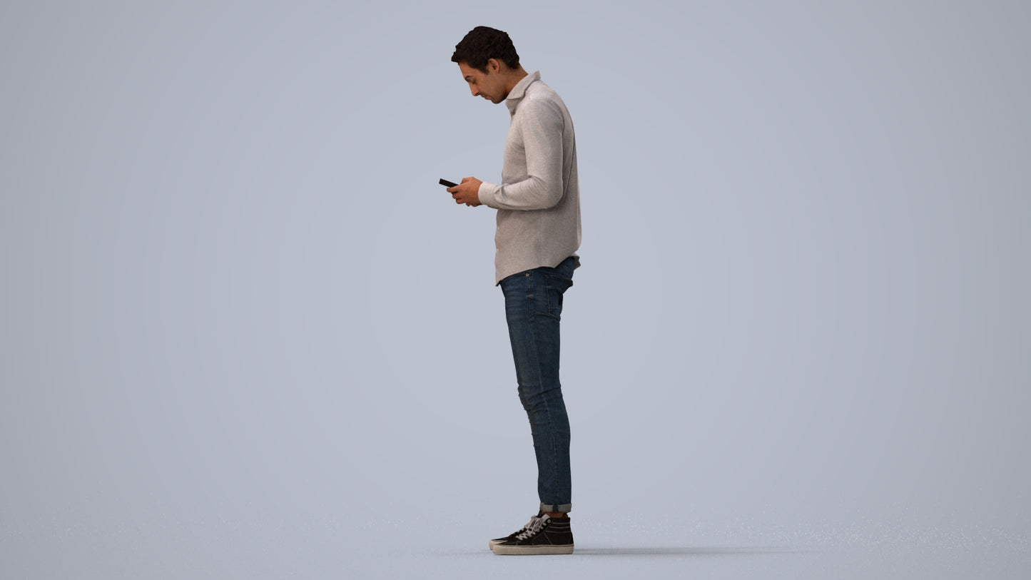 3D people model man casual standing, scanned human for 3ds Max rendering, three-quarter view render