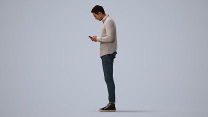 3D people model man casual standing, scanned human for 3ds Max rendering, three-quarter view render