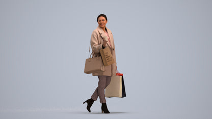 realistic 3D woman business shopping, scanned archviz people for Blender and 3ds Max, standing pose render