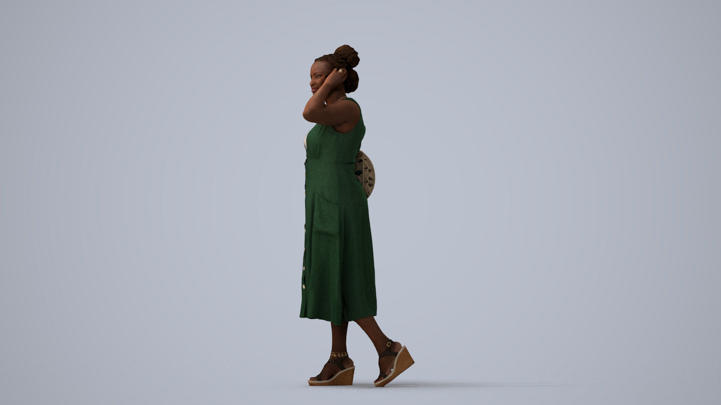 photogrammetry 3D woman casual walking, realistic human model archviz FBX, three-quarter view render