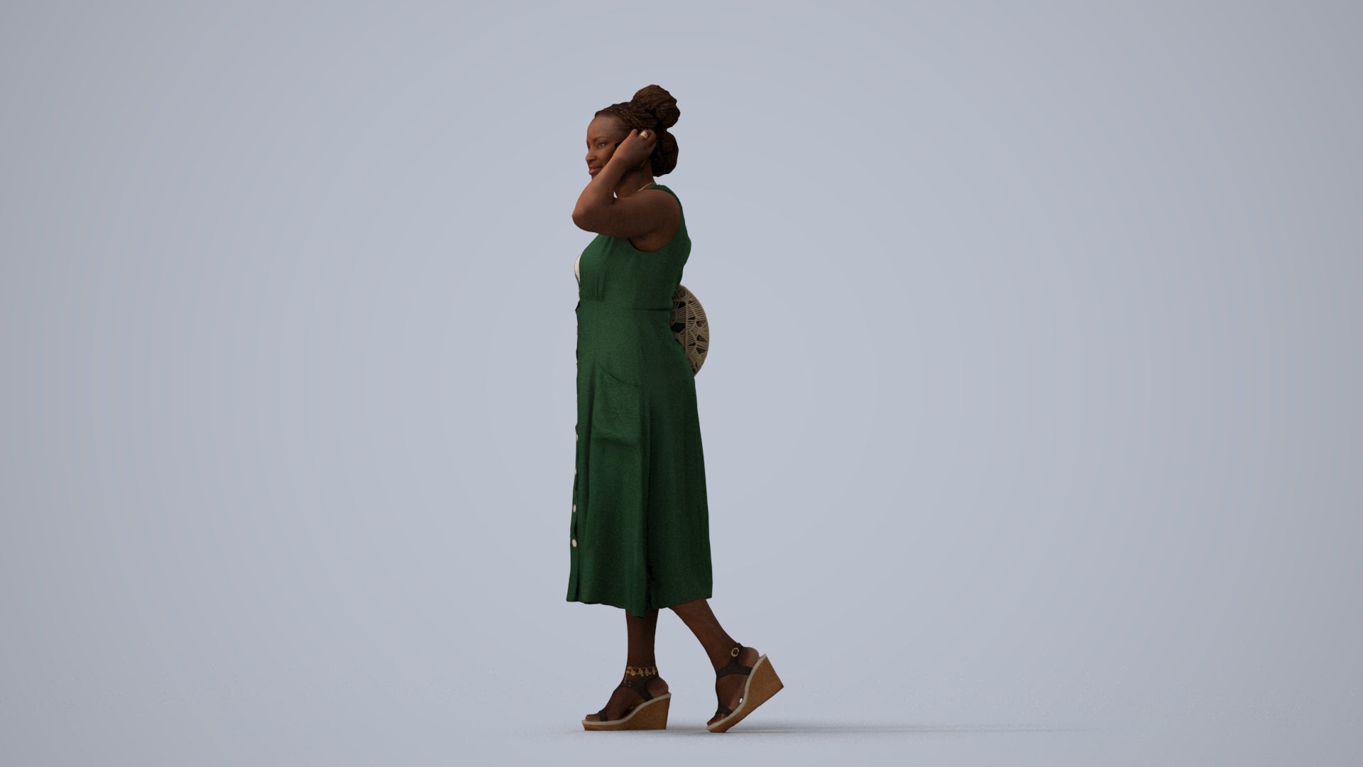photogrammetry 3D woman casual walking, realistic human model archviz FBX, three-quarter view render