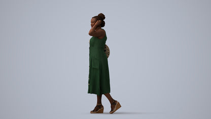 photogrammetry 3D woman casual walking, realistic human model archviz FBX, three-quarter view render