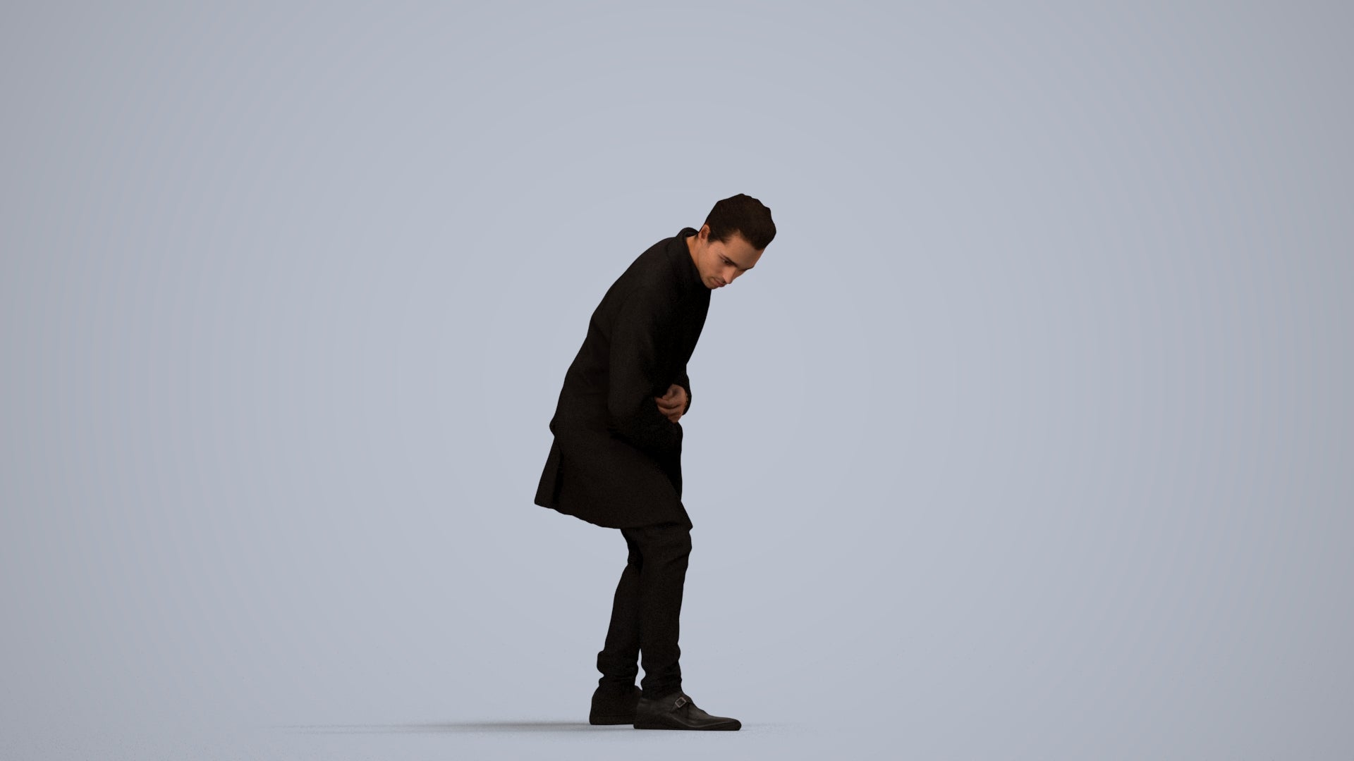 photogrammetry 3D man casual sitting, realistic human model archviz FBX, side view render