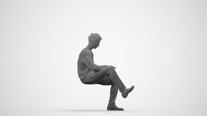 realistic 3D man casual sitting, scanned archviz people for Blender and 3ds Max, wireframe side view