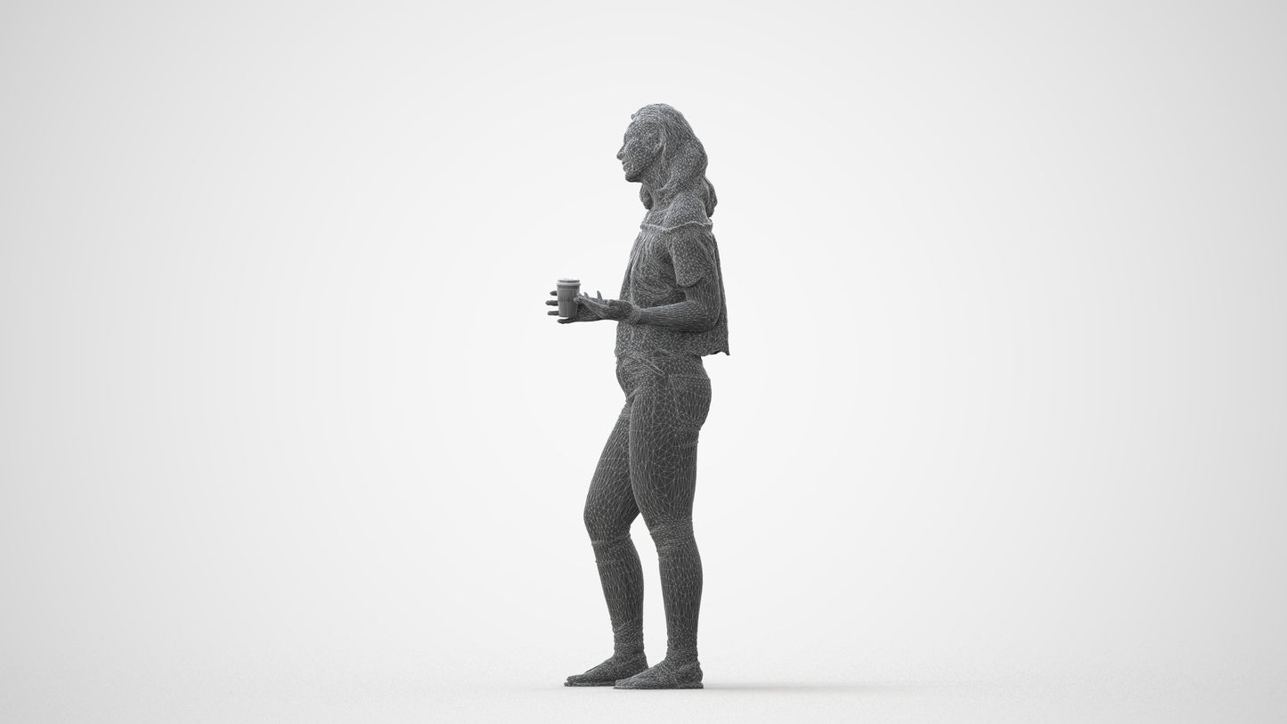 realistic 3D human woman casual standing, archviz people FBX OBJ for Blender, square thumbnail
