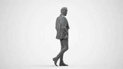 realistic 3D man business standing, scanned archviz people for Blender and 3ds Max, wireframe side view