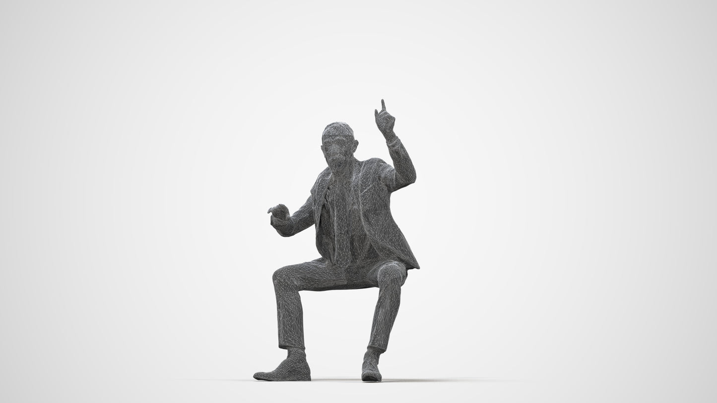 3D human model senior man business, photogrammetry scanned person for archviz, wireframe back view