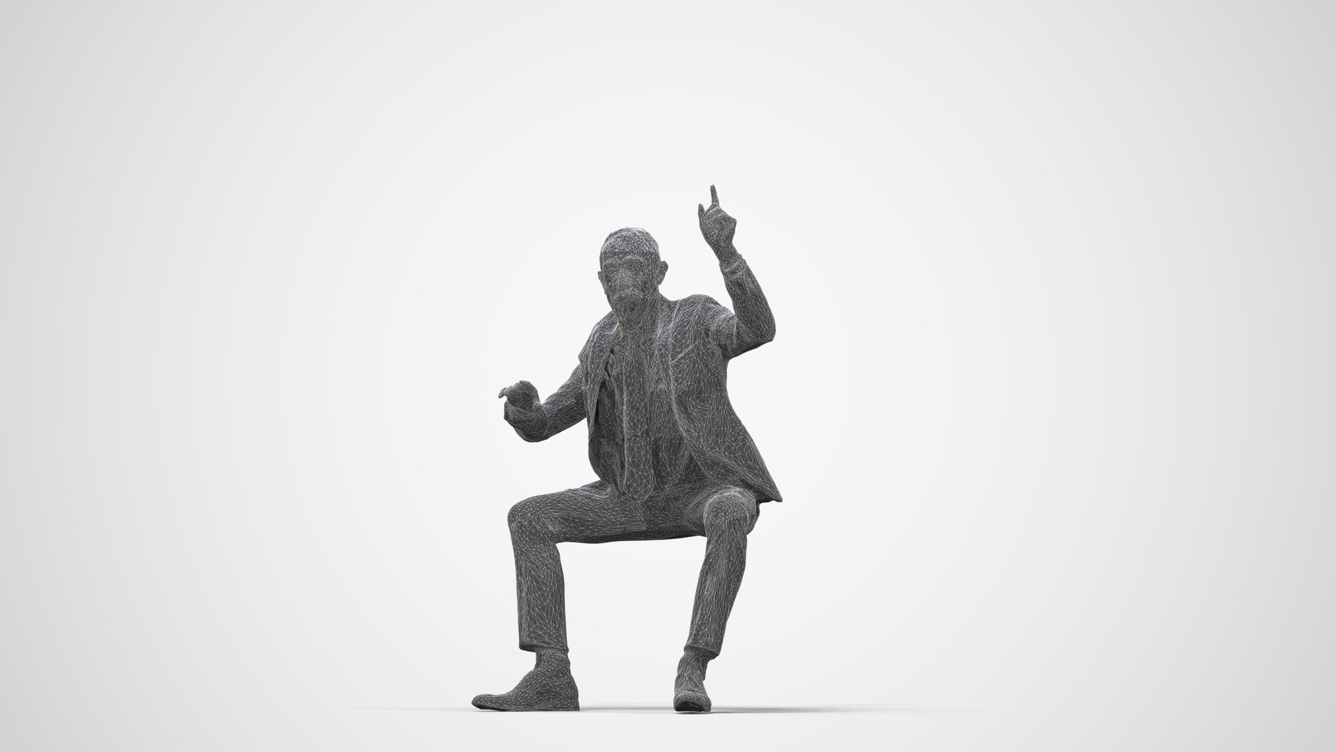3D human model senior man business, photogrammetry scanned person for archviz, wireframe back view