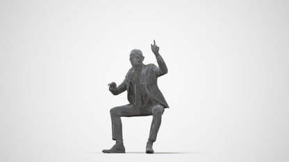 3D human model senior man business, photogrammetry scanned person for archviz, wireframe back view