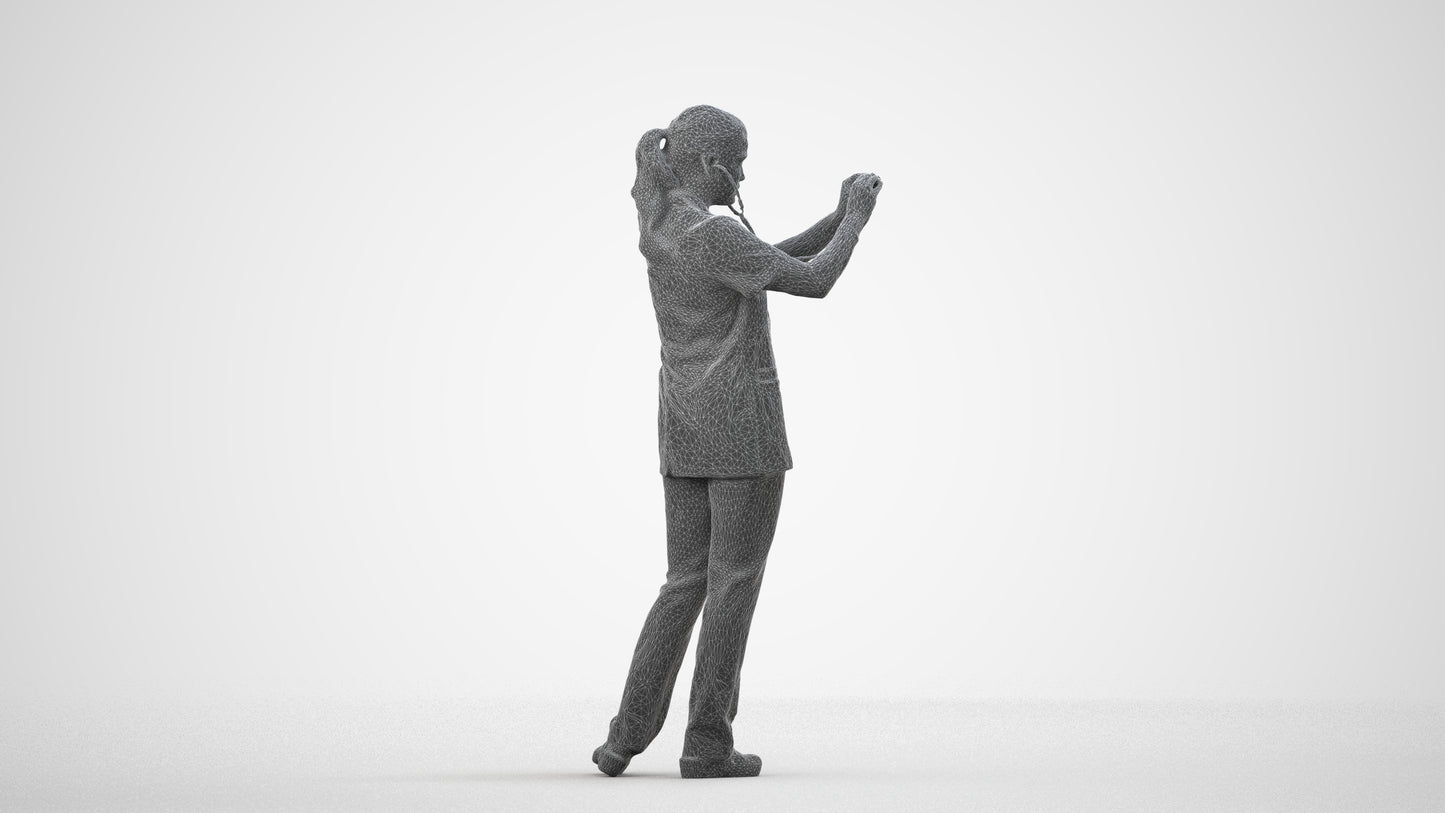 3D human model woman medical, photogrammetry scanned person for archviz, wireframe side view