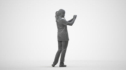 3D human model woman medical, photogrammetry scanned person for archviz, wireframe side view