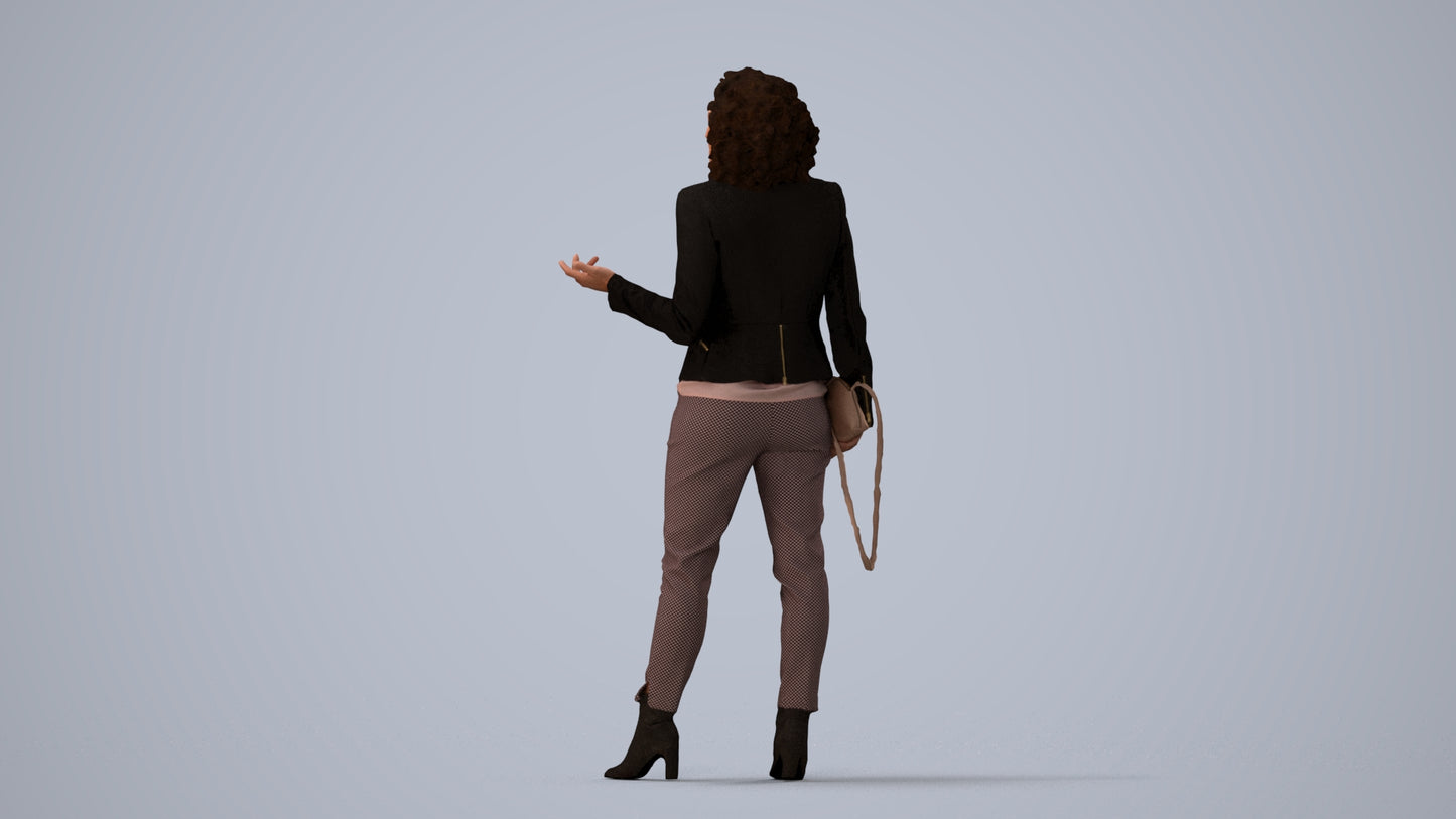realistic 3D human woman business standing, archviz people FBX OBJ for Blender, three-quarter view render