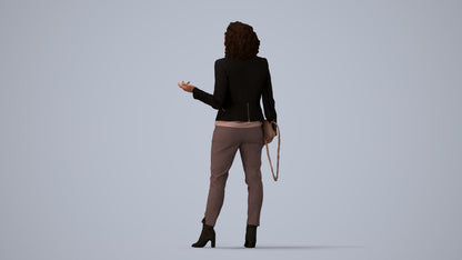 realistic 3D human woman business standing, archviz people FBX OBJ for Blender, three-quarter view render