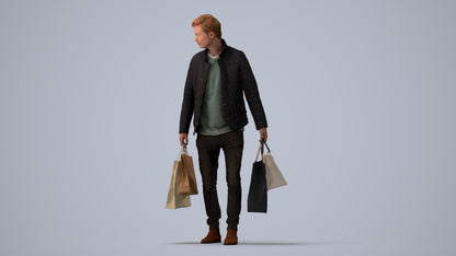 3D scanned man shopping casual, photorealistic archviz people for Enscape and SketchUp, three-quarter view render