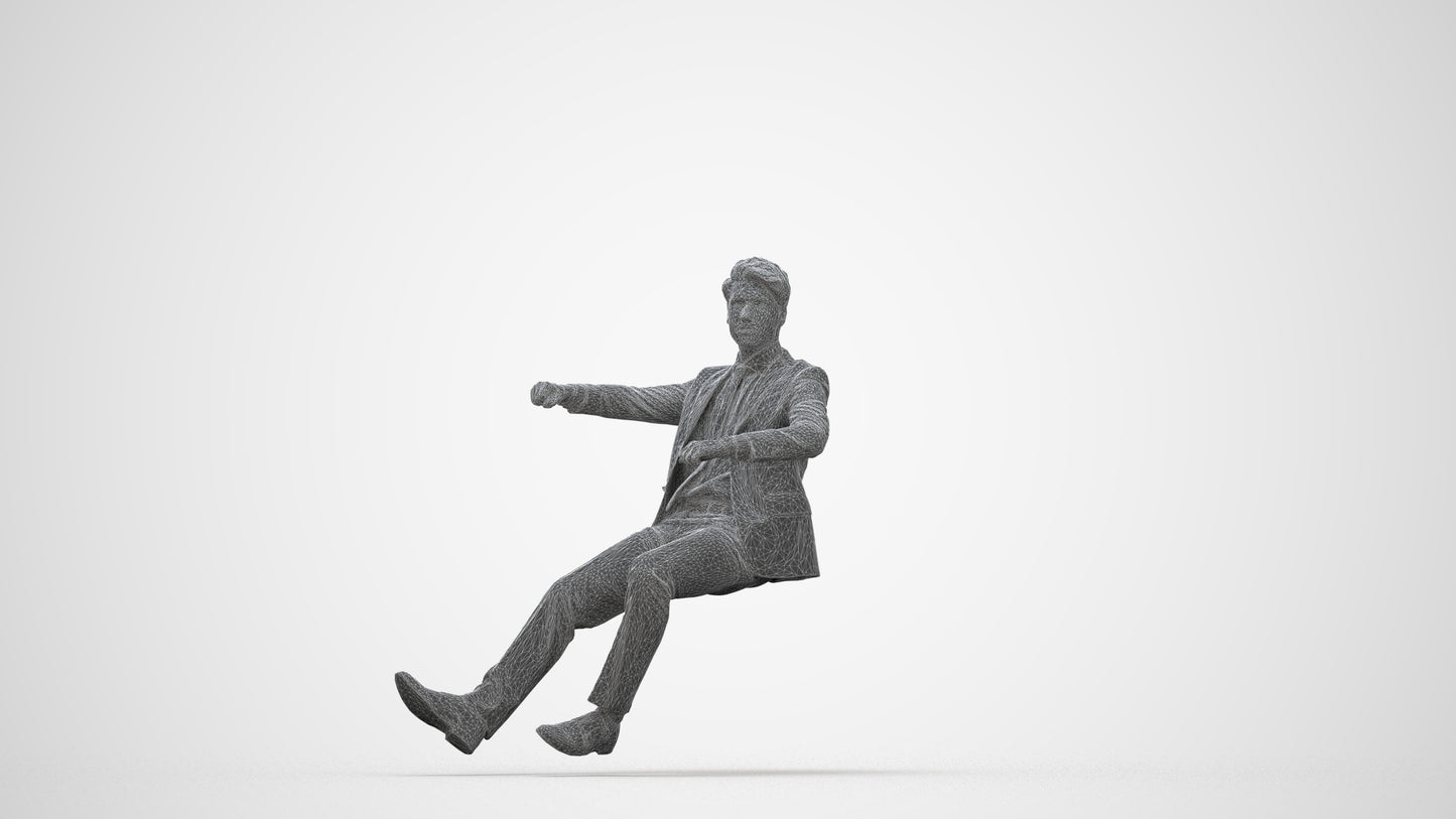 realistic 3D human man business driving, archviz people FBX OBJ for Blender, wireframe back view